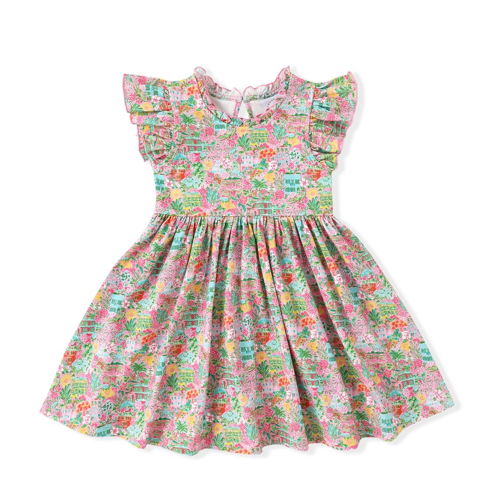 CHARLESTON PRINT FLUTTER DRESS