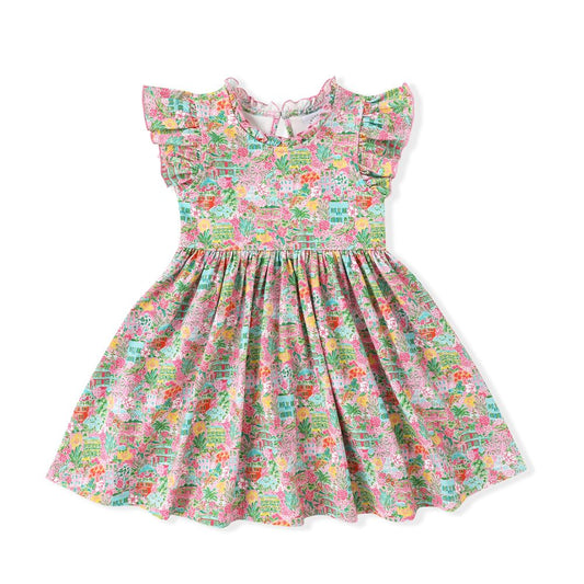 CHARLESTON PRINT FLUTTER DRESS