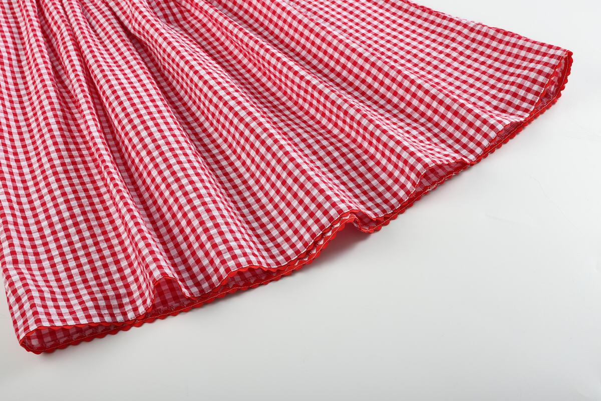 RED GINGHAM SMOCKED BISHOP DRESS