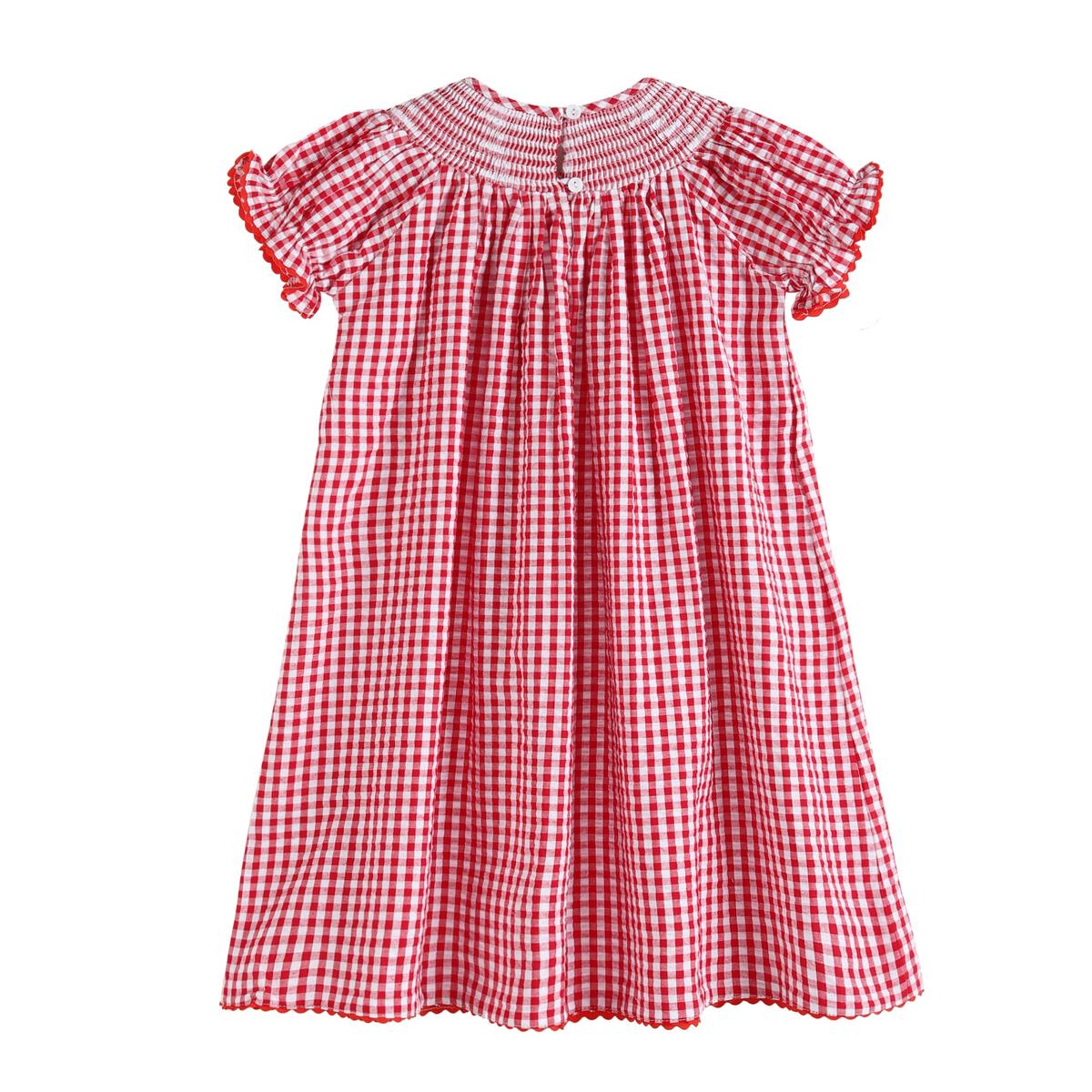 RED GINGHAM SMOCKED BISHOP DRESS