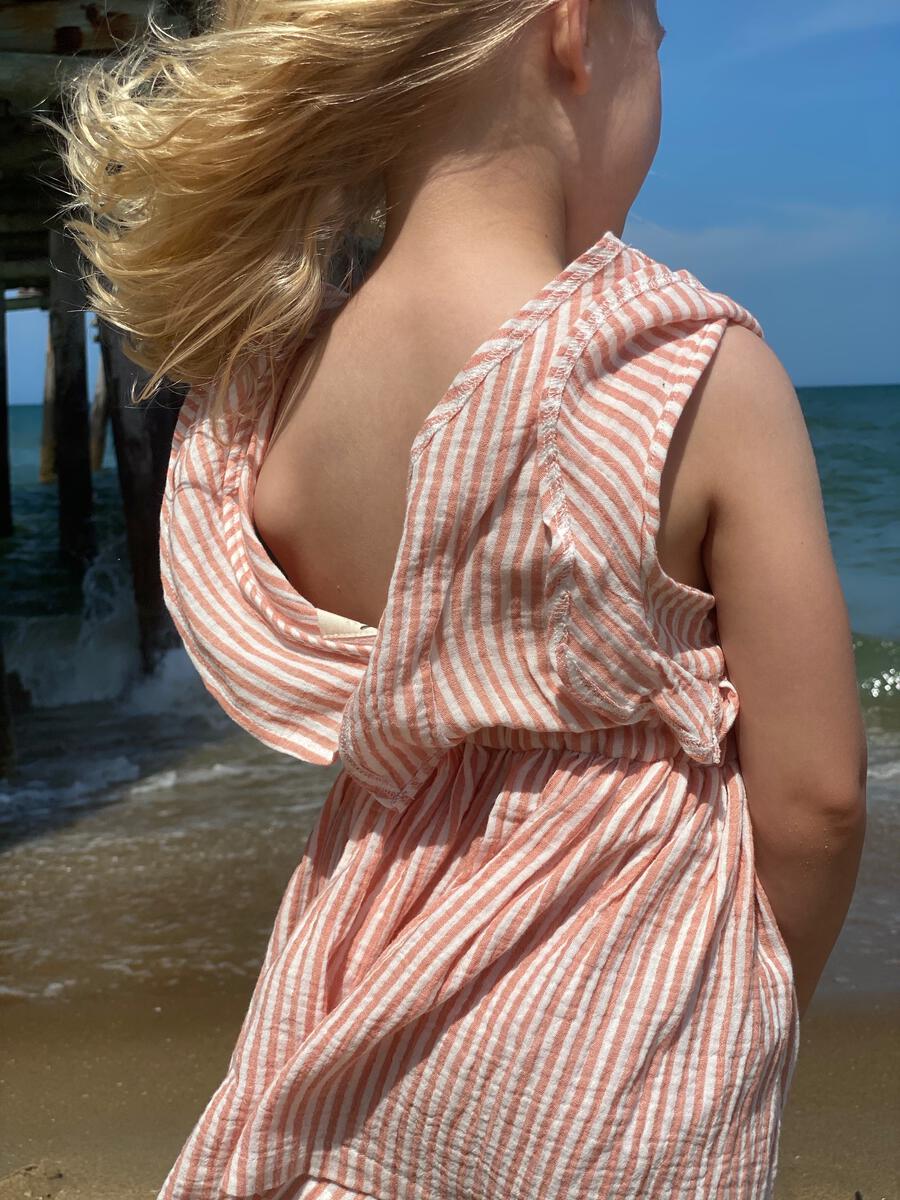 SANDY ROMPER - PEACH STRIPE