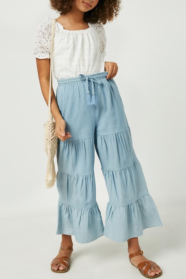 GIRLS EYELET PUFF SLEEVE SQUARE NECK - OFF WHITE