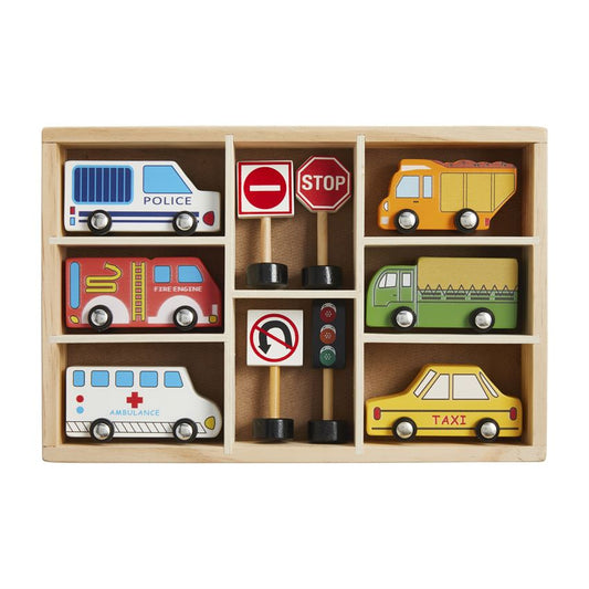 BOXED WOOD CAR SET