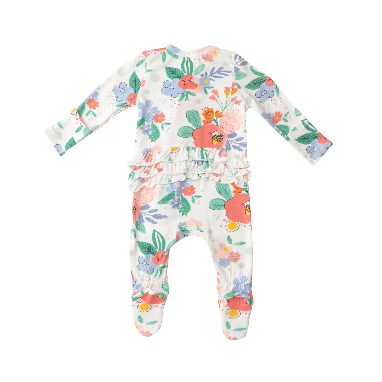 FLORAL POSEY ZIPPERED RUFFLE FOOTIE