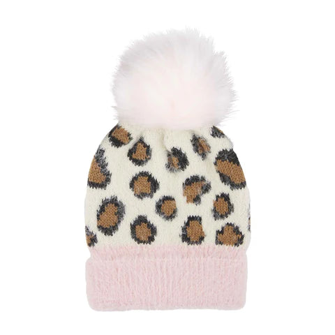 FUZZY KNIT LEOPARD HAT