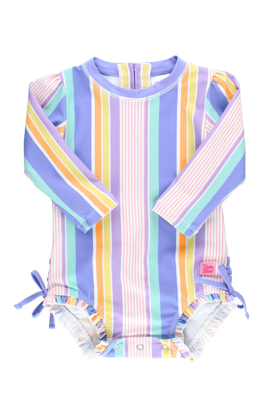 LONG SLEEVE ONE PIECE RASH GUARD - RAINBOW LANE STRIPE