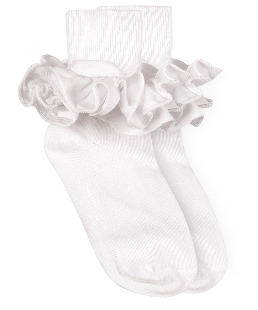 JEFFERIES SOCKS - RUFFLE TURN CUFF WHITE
