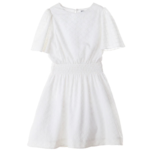 SAMANTHA SMOCKED WHITE EYELET DRESS