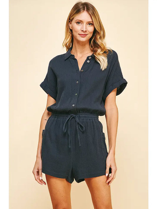 BUTTON DOWN ROMPER - INK