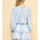 WATERCOLOR PRINT 3/4 SLV MINI DRESS - BLUE MULTI