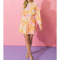 A PRINTED WOVEN MINI DRESS - IVORY YELLOW PINK