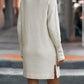 KNIT LONG SLEEVE TURTLENECK SWEATER DRESS - BEIGE