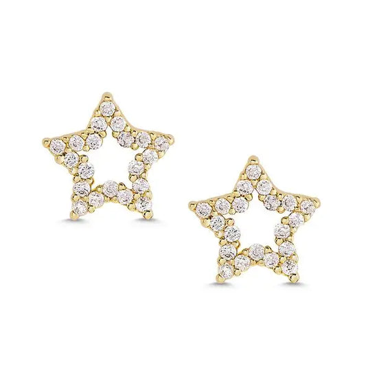 OPEN STAR CZ STUD EARRINGS IN 18K GOLD OVER STERLING SILVER