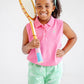SLEEVELESS ANNA PRICE POLO - HAMPTONS HOT PINK/GRACE BAY GREEN