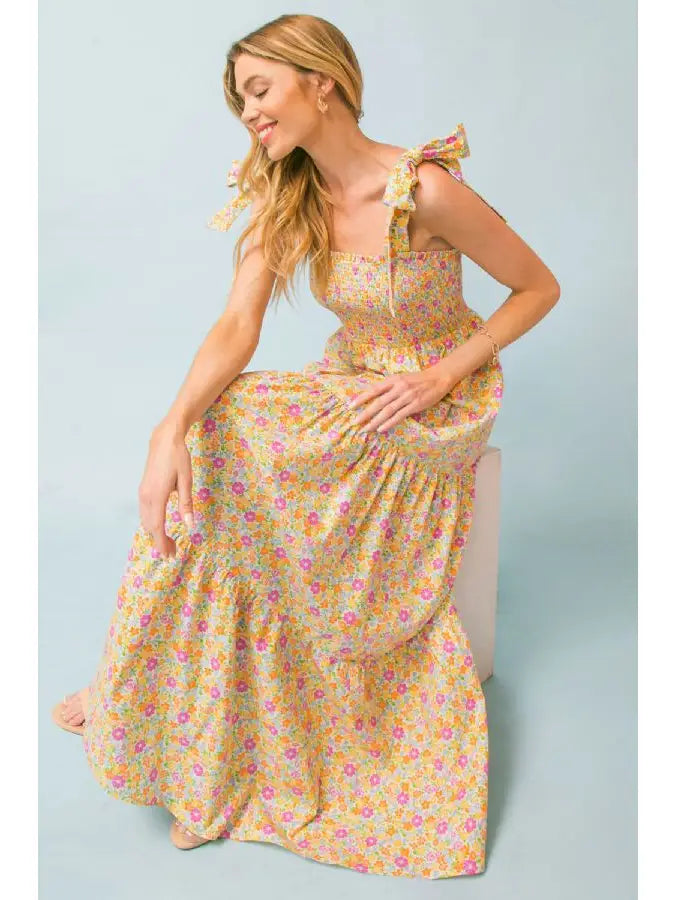 A PRINTED WOVEN MAXI DRESS - IVORY PINK