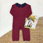 POTTER'S PLAYSUIT - NANTUCKET NAVY & RICHMOND RED MICRO STRIPE WITH NANTUCKET NAVY STORK