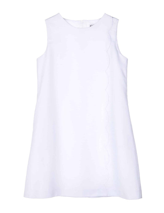 WHITE SCALLOP SUMMER TWILL DRESS