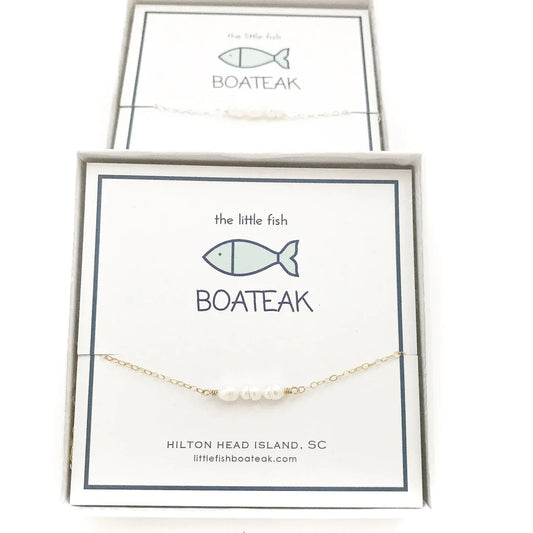 FRESHWATER PEARL 3 BEAD NECKLACE GOLD
