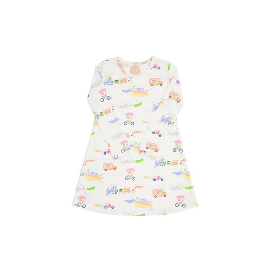 LONG SLEEVE POLLY PLAY DRESS - HAPPY TRAVELS