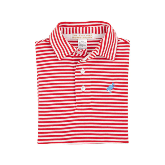 PRIM AND PROPER P0L0 SS PIMA - RICHMOND RED STRIPED/BARBADOS BLUE