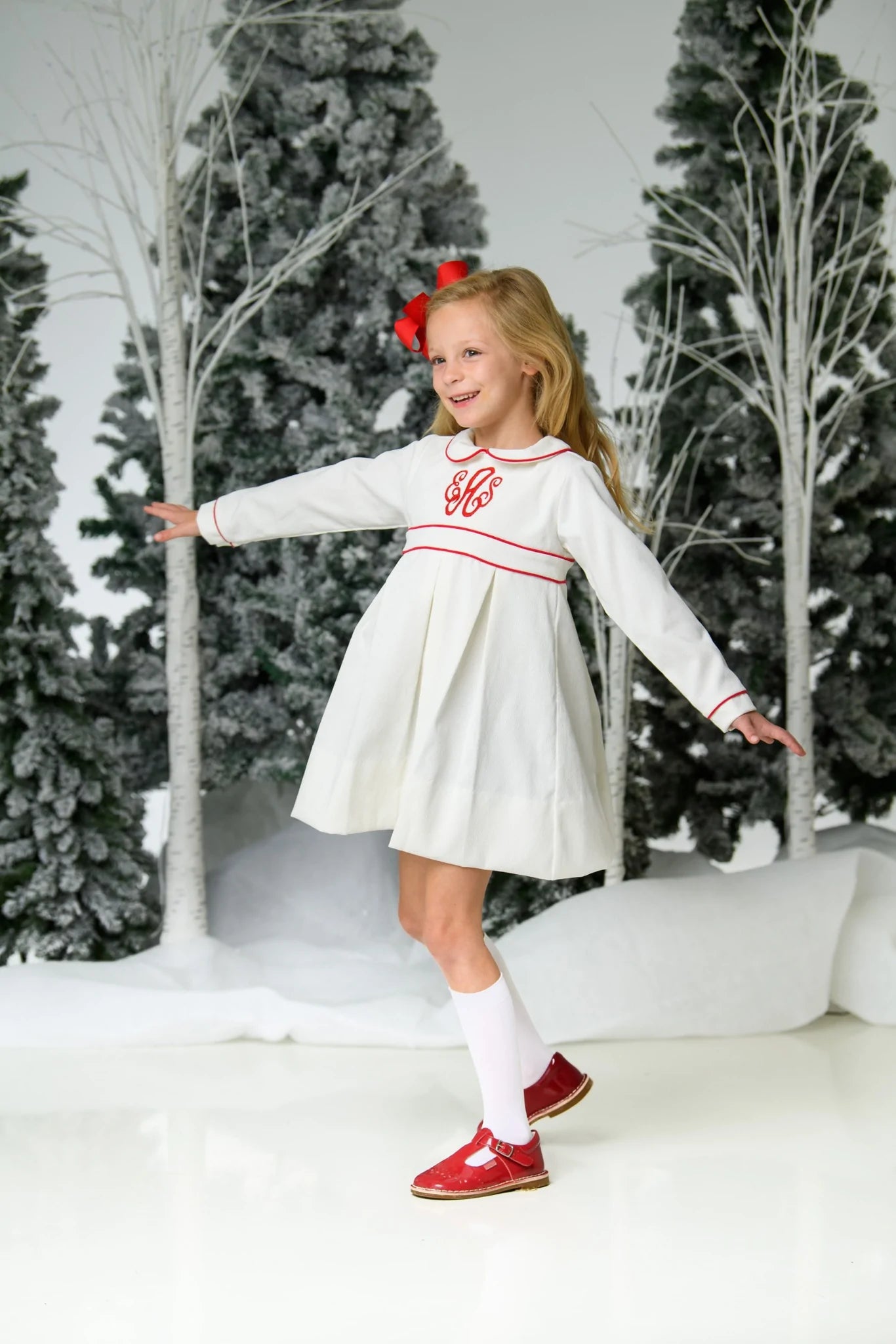 HOLLY DRESS LONG SLEEVE - WHITE/RED