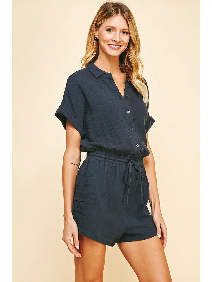 BUTTON DOWN ROMPER - INK