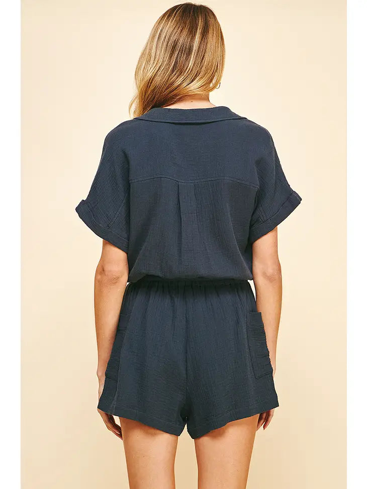 BUTTON DOWN ROMPER - INK
