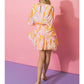 A PRINTED WOVEN MINI DRESS - IVORY YELLOW PINK