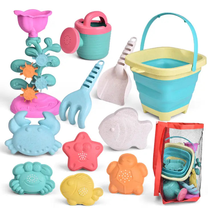 12PC BEACH SAND TOY SET,FOLDABE BEACH BUCKET