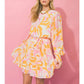 A PRINTED WOVEN MINI DRESS - IVORY YELLOW PINK