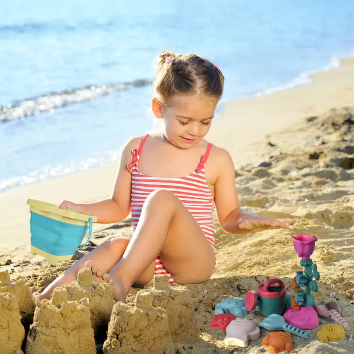 12PC BEACH SAND TOY SET,FOLDABE BEACH BUCKET