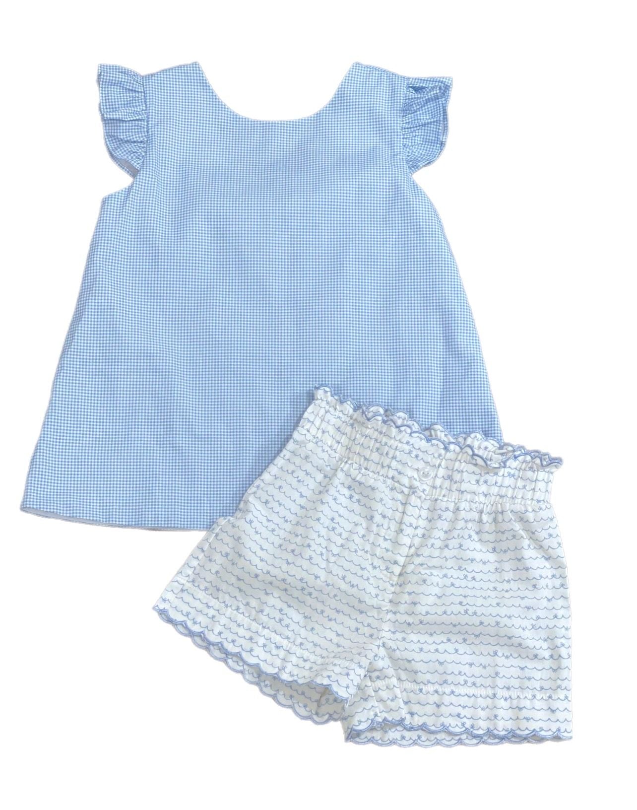 ISABELLA SHORT SET - BLUE GINGHAM TOP W/BACK BOW IN BLUE BOW AND SHORTS