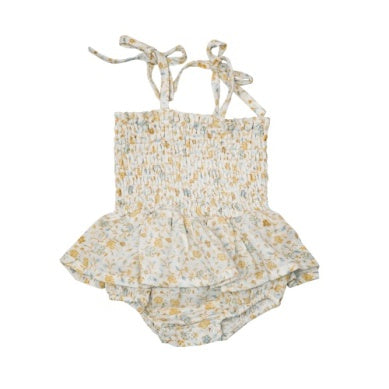 FLAXEN FLORAL SMOCKED BUBBLE W/ SKIRT