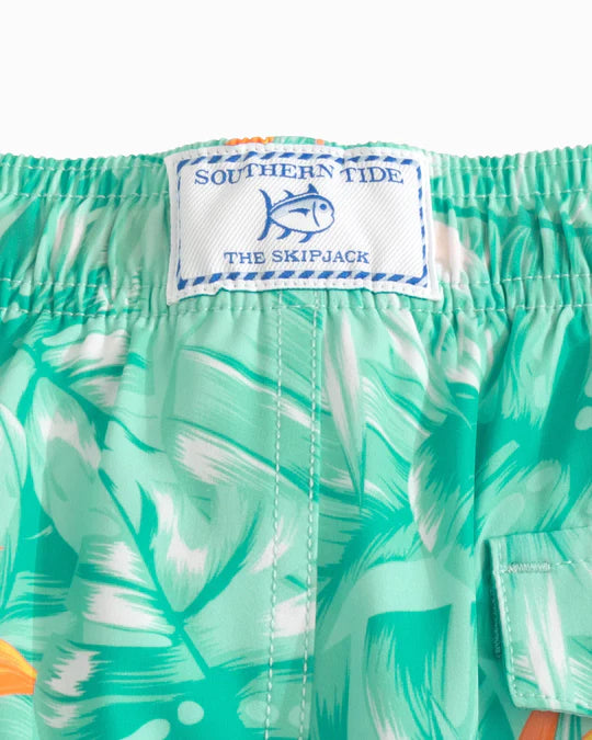 YOUTH MONSTERA PALM SWIM TRUNKS - BALTIC TEAL